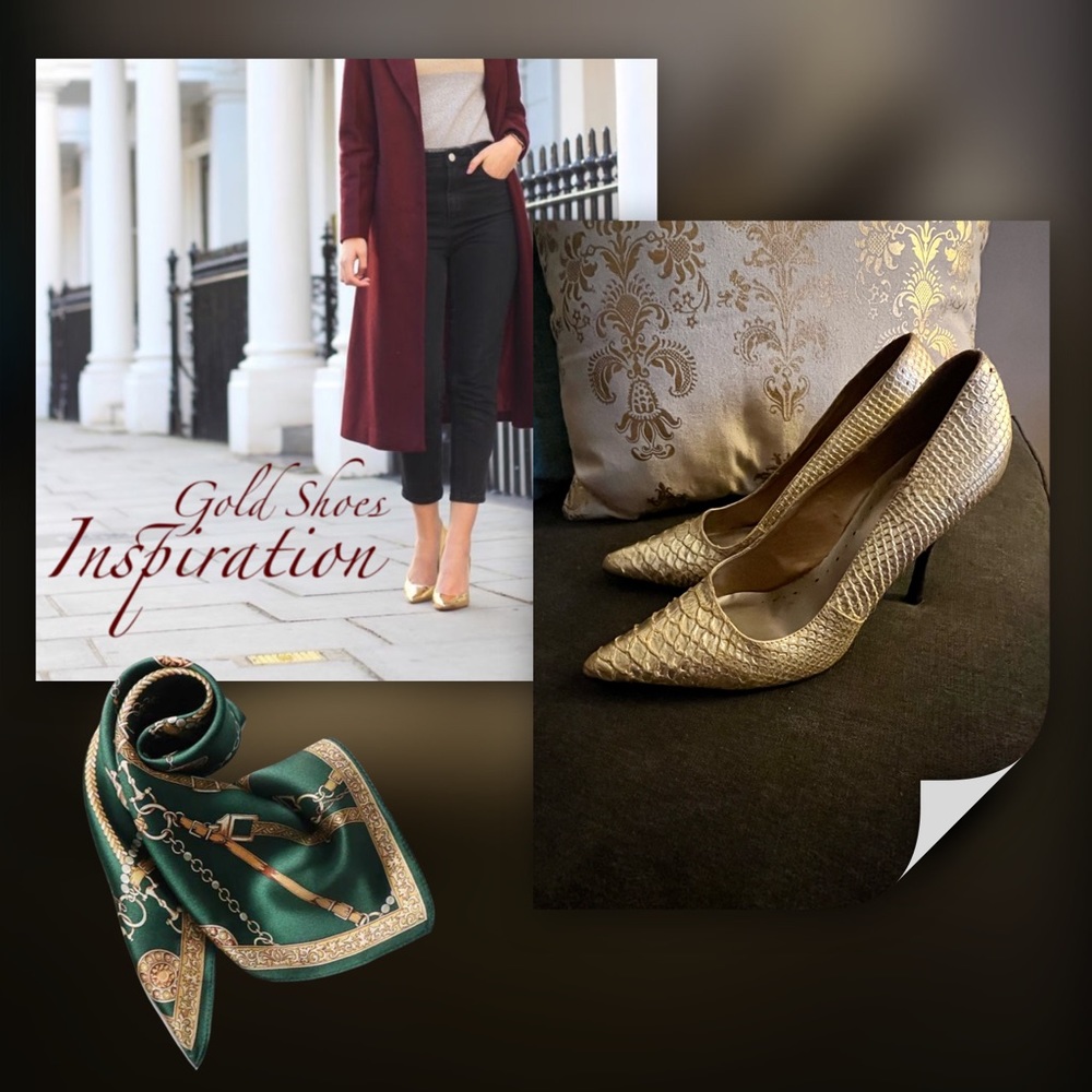 Gold Pumps High Heels SnakeSkin